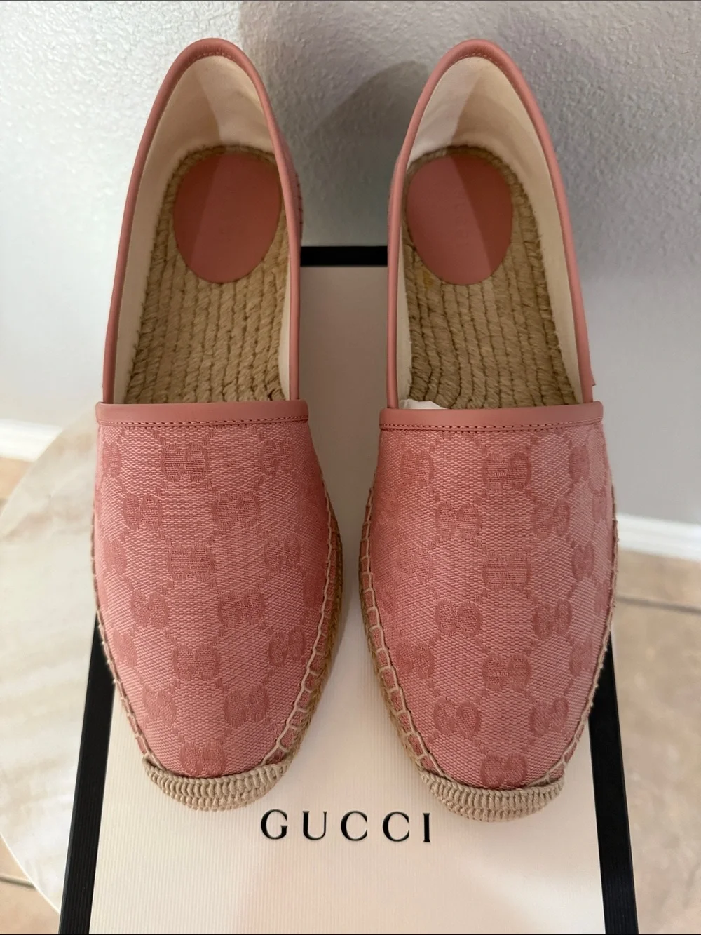 Gucci Pink Monogram Canvas Espadrille Flats